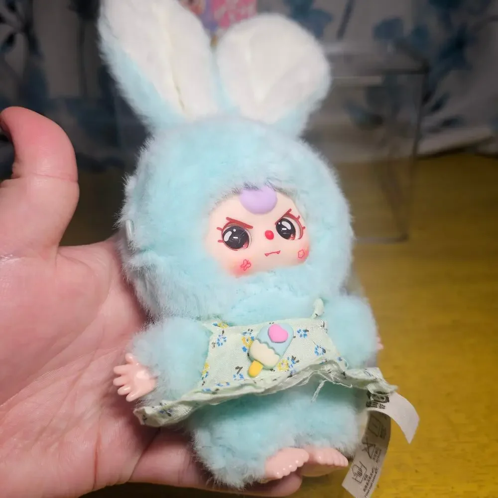 Baby Three Mini Bunny Baby Blue Plush Pendent Special Eyes Green Dress Ice Cream